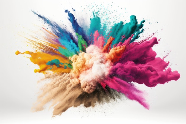 Photo colorful powder exploding on a white background