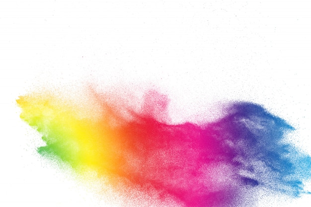 Colorful powder explosion. Abstract pastel color dust particles splash.