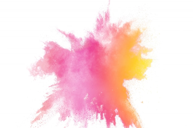 Colorful powder explosion. Abstract pastel color dust particles splash.