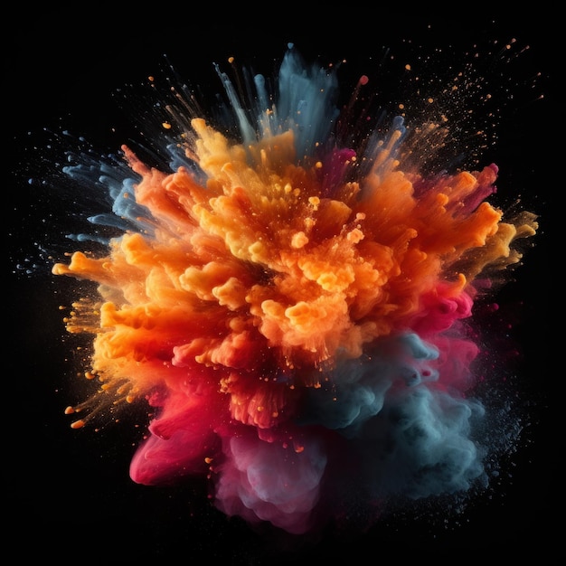 colorful powder explosion on black background generative AI