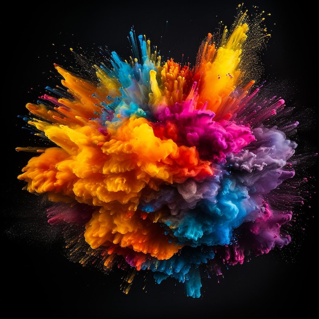 Colorful powder explosion on black background generative AI