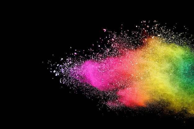 Colorful powder explosion on black background.