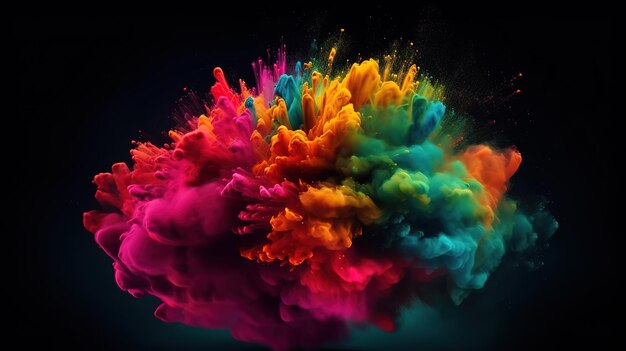 Красочный взрыв порошка счастливый холи фестиваль красок художественная концепция Generative Ai