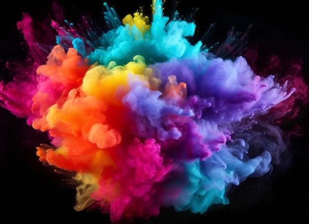 Photo colorful powder explosion isolated on black background