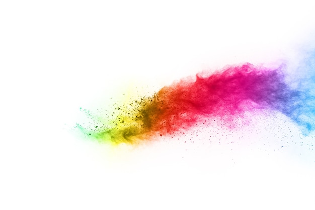 Colorful powder explosion on white background.