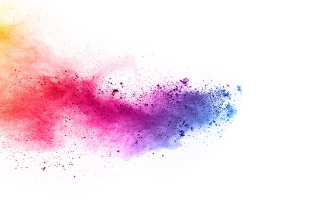 Colorful powder explosion on white background.