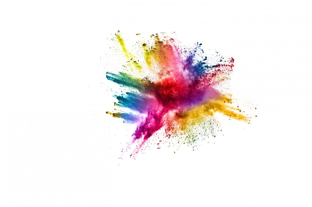 Colorful powder explosion on white background. 