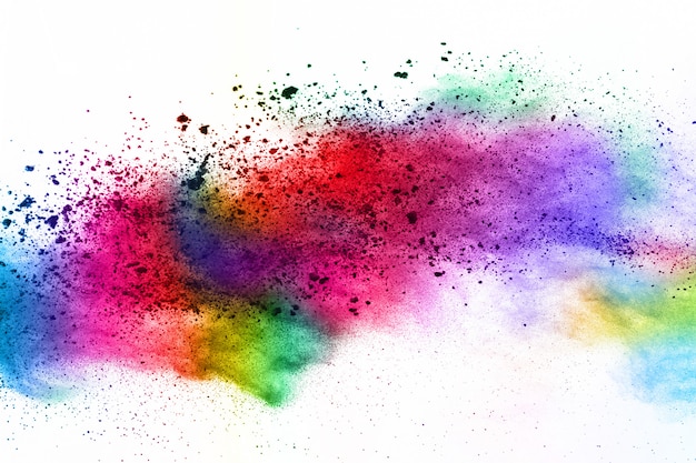 Colorful powder explosion on white background.  