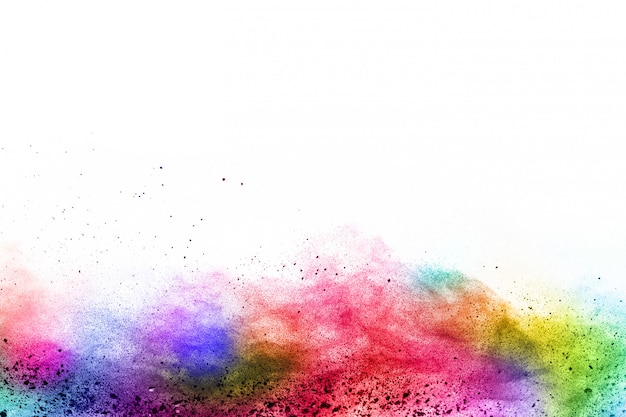 Colorful powder explosion on white background.  