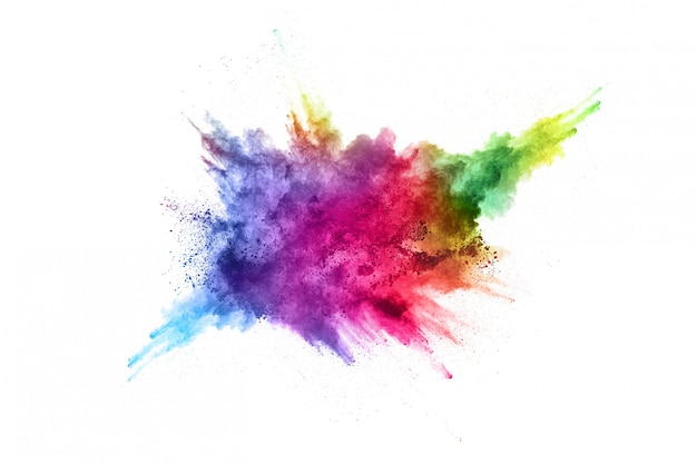 Foto esplosione di polvere colorata su sfondo bianco