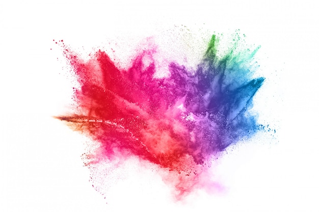 Colorful powder explosion on white background.