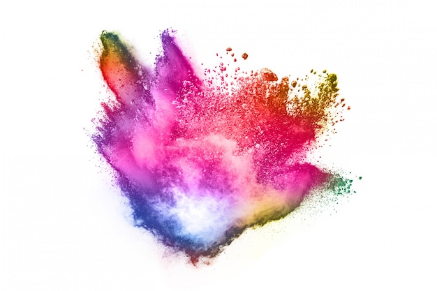 Colorful powder explosion on white background.