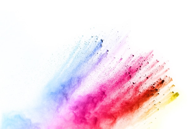 Colorful powder explosion on white background.