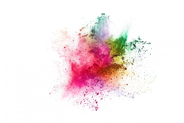 Colorful powder explosion on white. 