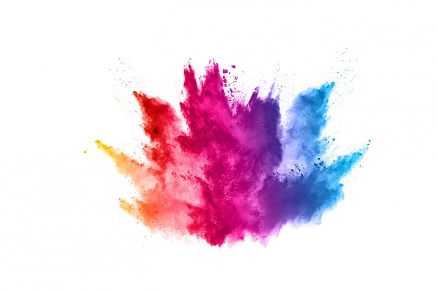 Colorful powder explosion on white.  