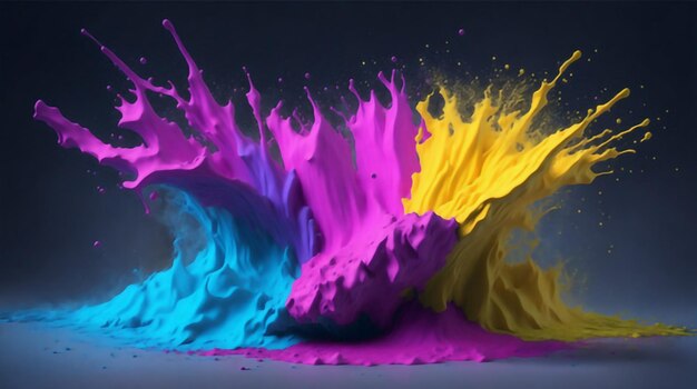 Photo colorful powder and liquid paint ai generative