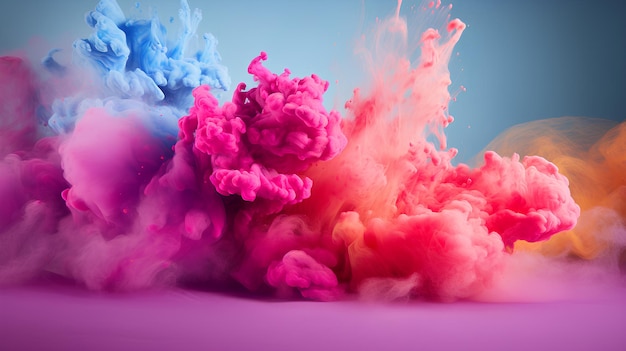 colorful powder splashes on pink background close view