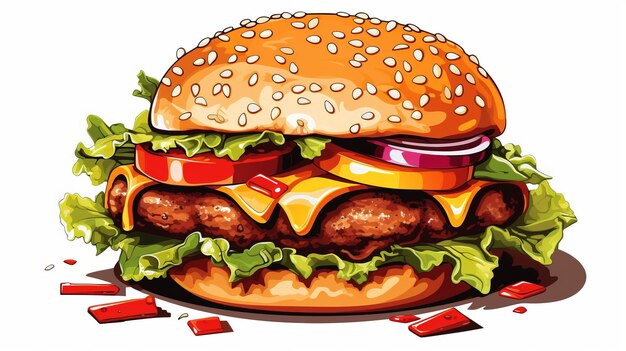 Photo colorful precision painting of a large hamburger in avacadopunk style