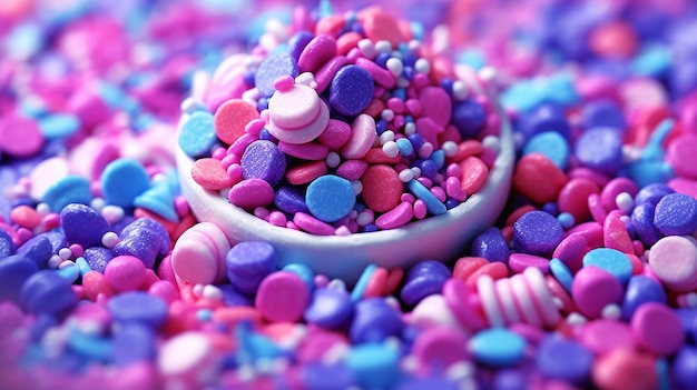 Colorful pretty pink purple blue candy sprinkles mix wallpapers ai generated image