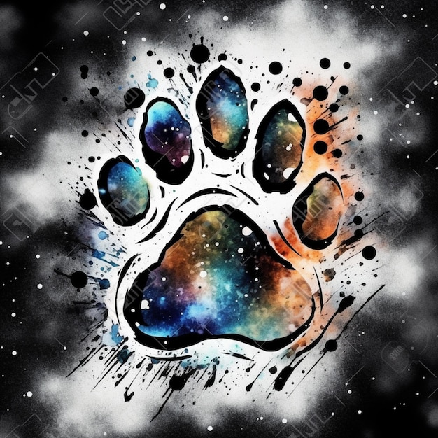 Photo a colorful print of a paw print with the word paw print on it.