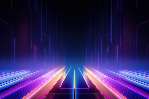 Photo colorful prisms emitting neon lights amidst darkness abstract symmetry futuristic background