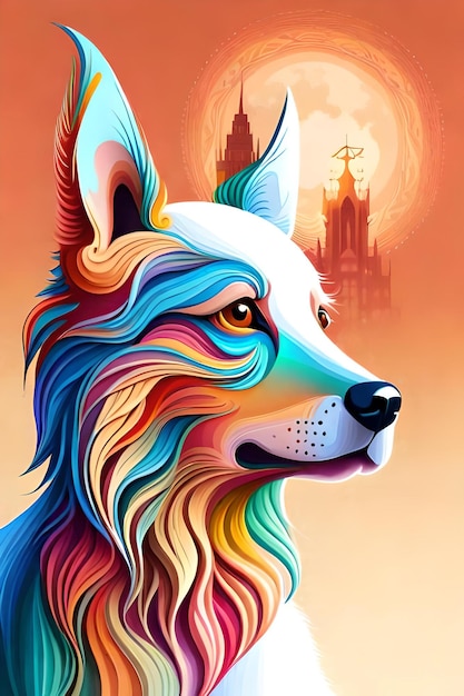 Colorful psychedelic 3d art of dog