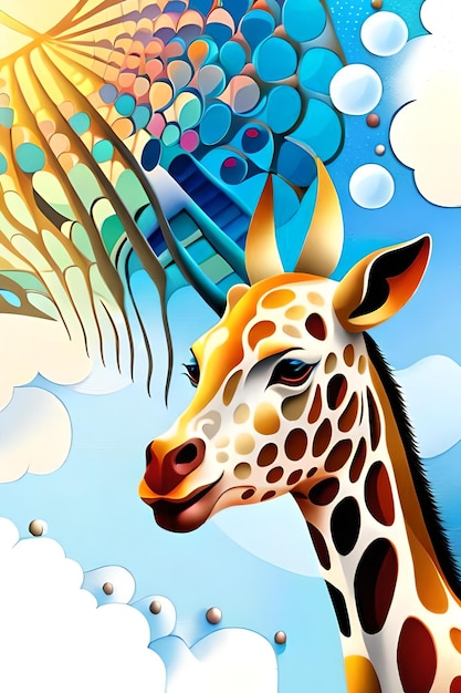 Foto arte 3d psichedelica colorata della giraffa