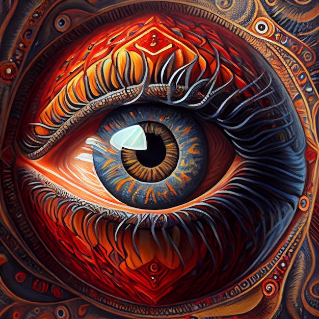 Colorful psychedelic abstract surreal iris eye\
illustration