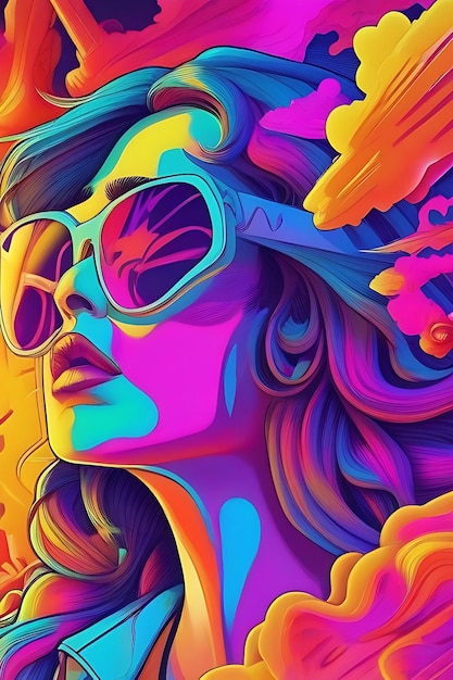 Photo colorful psychedelic abstract surreal portrait illustration