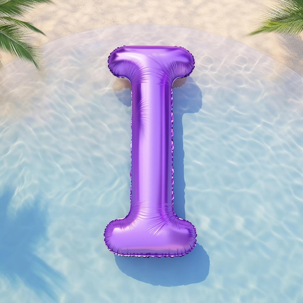 Colorful purple air mattress in the shape of the letter i