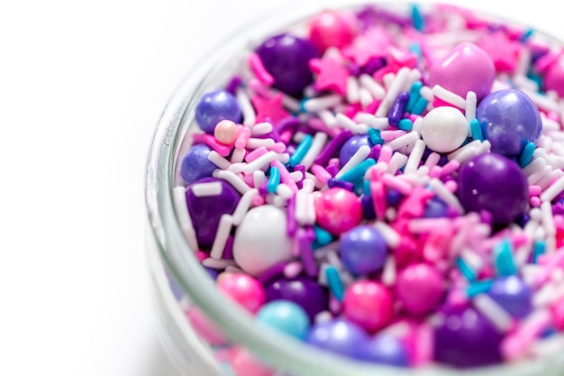 Colorful purple sprinkle blend on a white background.