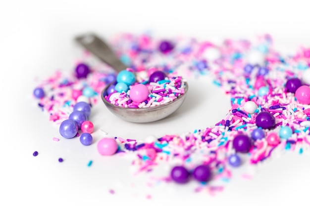 Colorful purple sprinkle blend on a white background.