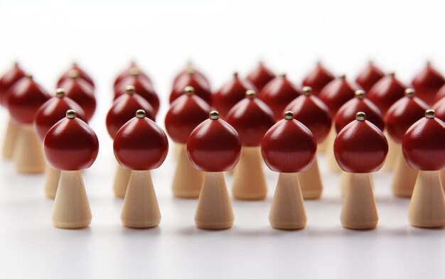 Photo colorful push pin array on white background