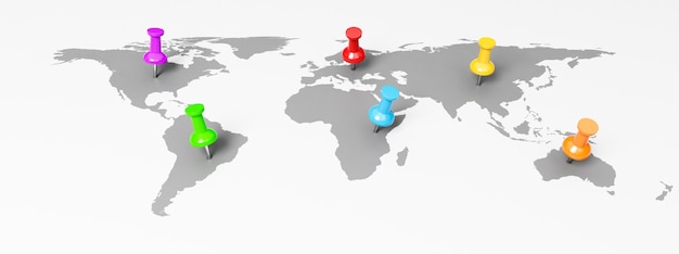 colorful pushpins on world map