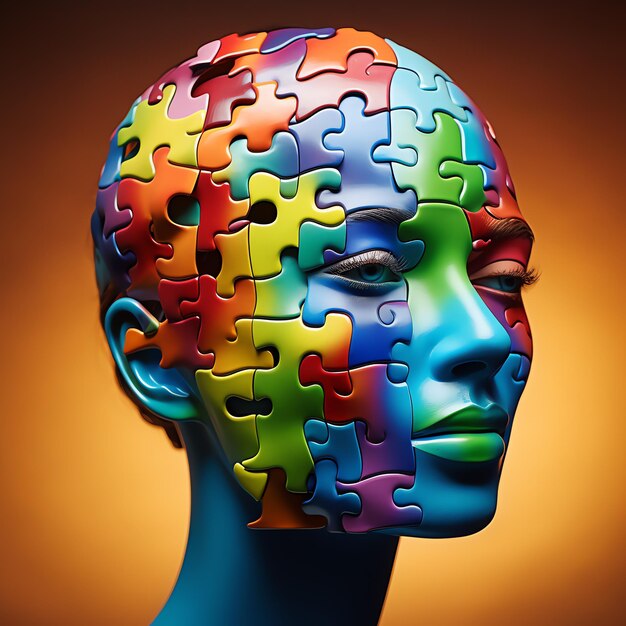 Photo a colorful puzzle piece on a mannequin head