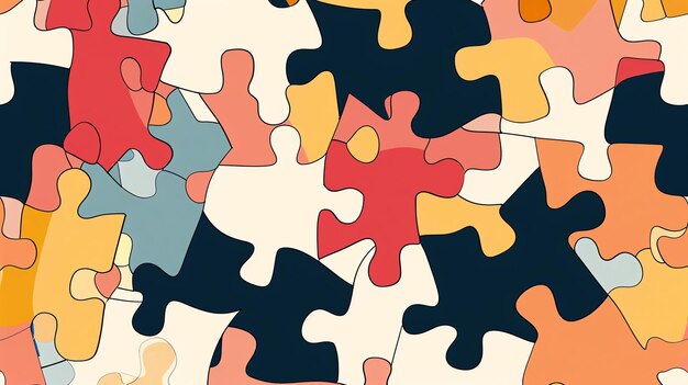 Colorful puzzle pieces fit together to form a seamless pattern