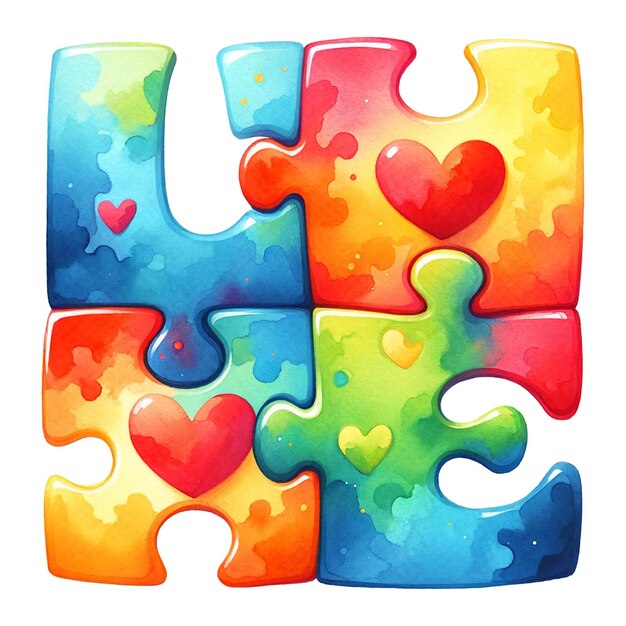 Colorful puzzle pieces with heart shapes vibrant and playful