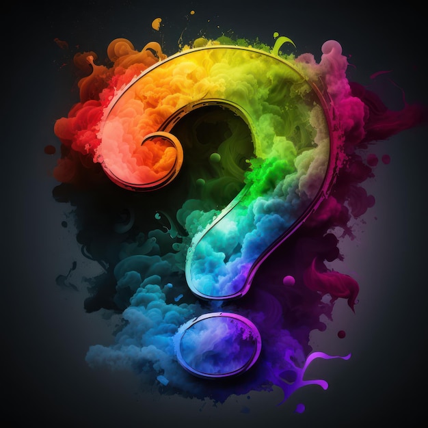 A colorful question mark is painted in a black background.