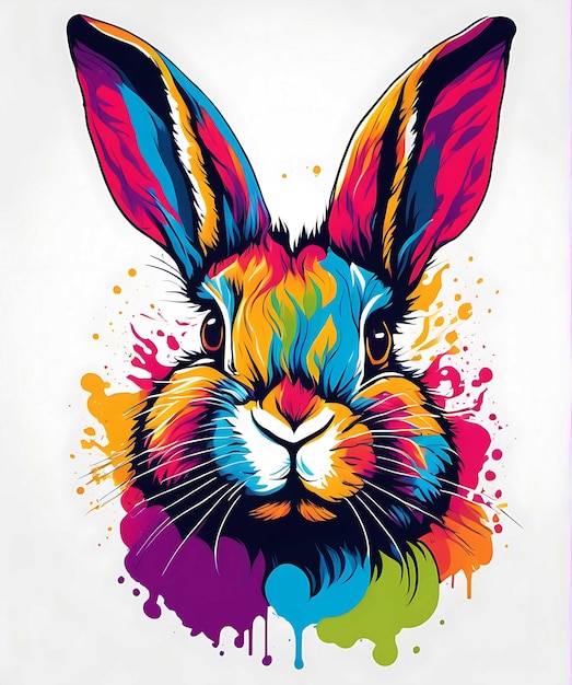Colorful Rabbit Head Pop Art Portrait Illustration
