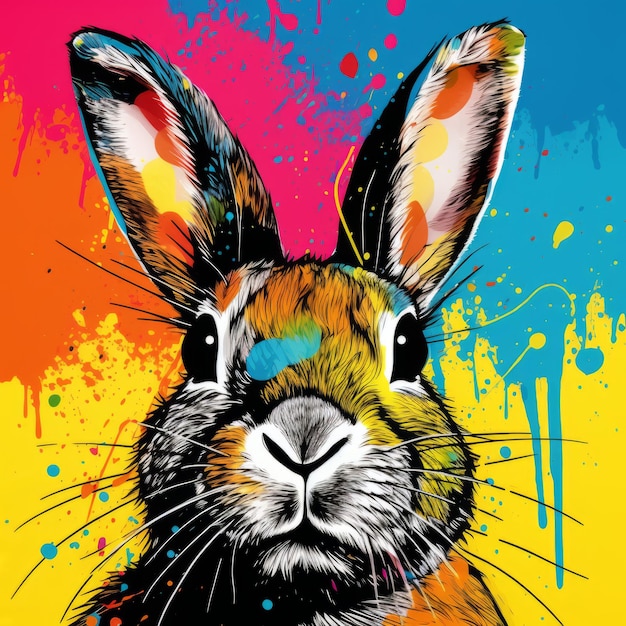 Colorful Rabbit Illustration In Pop Art Style