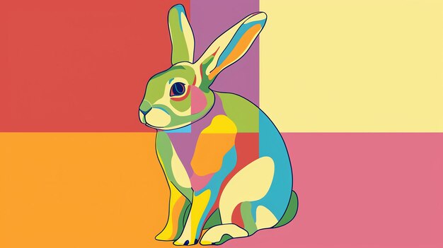 Photo a colorful rabbit is sitting on a white background the rabbit is made up of many different colors including pink blue green and yellow