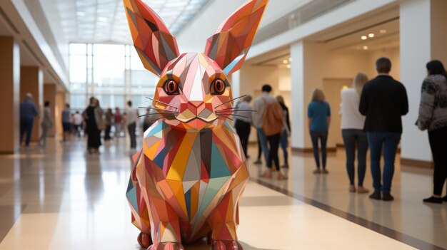 Photo a colorful rabbit statue in a building