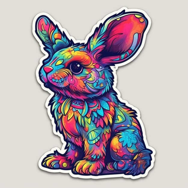 a colorful rabbit sticker with a colorful design on it generative ai