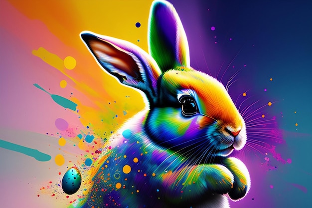 A colorful rabbit with the word easter on it