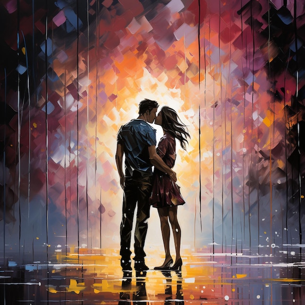 A colorful rain painting valentine poster