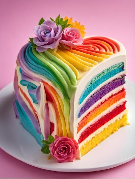 colorful rainbow cake piece