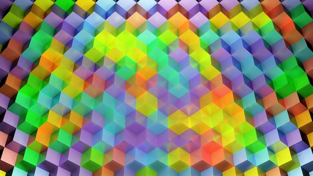 Colorful rainbow color hexagonal cube structure 3D Rendering