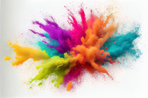 Colorful rainbow holi paint color powder explosion isolated white wide panorama background