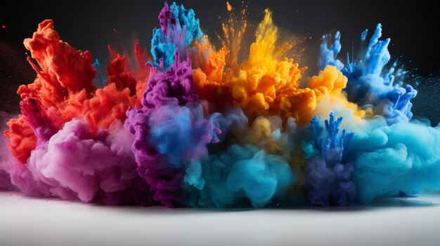 colorful rainbow holi paint color powder explosion isolated white wide panorama background