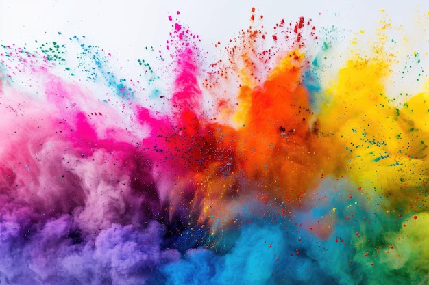 Photo colorful rainbow holi paint color powder explosion isolated white wide panorama background